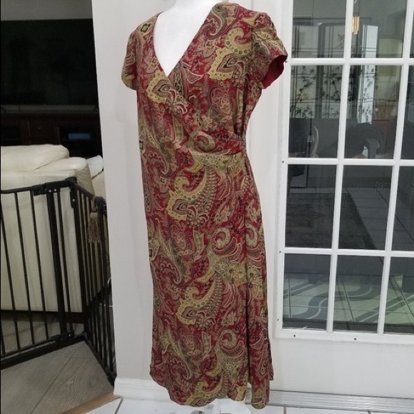 Lauren Ralph Lauren Dresses & Skirts - LAUREN RALPH LAUREN FAUX WRAP SILK DRESS SIZE 10